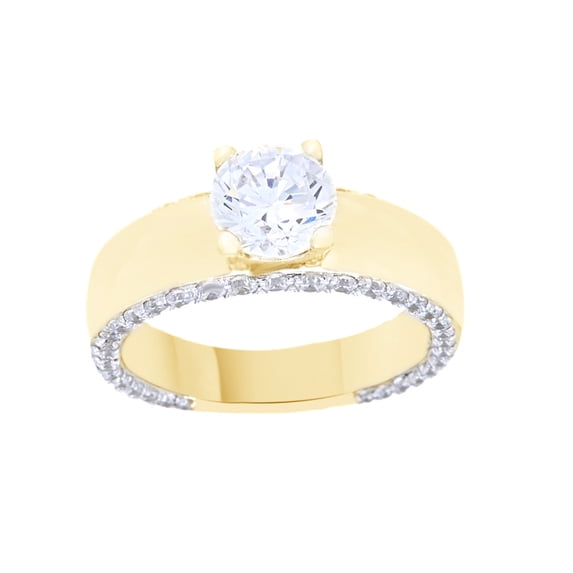 AFFY White Cubic Zirconia Solitaire Engagement & Wedding Solitaire Ring In 14K Yellow Gold Over Sterling Silver (2.25 Cttw)