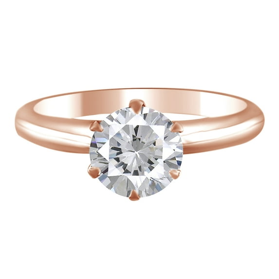 AFFY White Cubic Zirconia Solitaire Ring In 14k Rose Gold (1.5 Cttw)