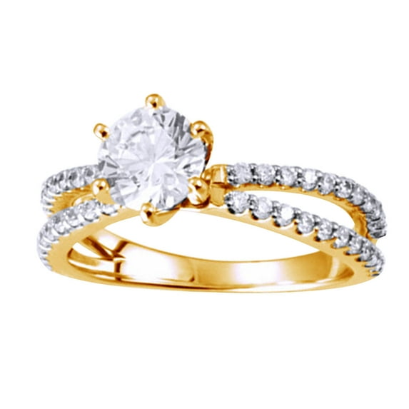 AFFY White Cubic Zirconia Split Shank Engagement Ring 14K Yellow Gold Over Sterling Silver (0.37 Ct),Size-10.5