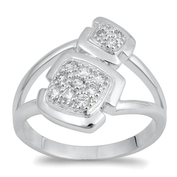 White Cubic Zirconia Square Cluster Ring .925 Sterling Silver Band Jewelry Female Male Unisex Size 9