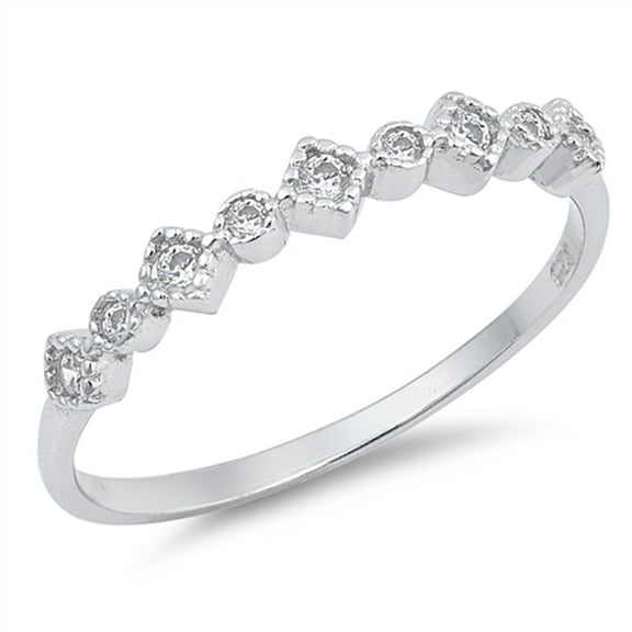 White Cubic Zirconia Stackable Ring .925 Sterling Silver Thin Band Jewelry Female Male Size 10