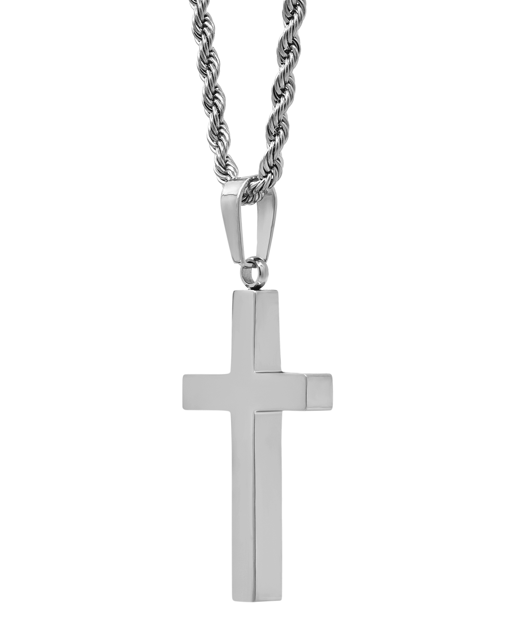 White Cubic Zirconia Stainless Steel Reversible Cross Pendant, 24"