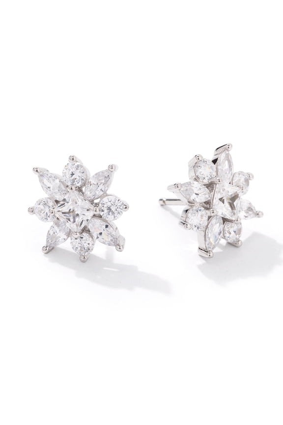 White Cubic Zirconia Stud Earrings, Rhodium Over Sterling Silver, 4.15 ctw – Statement CZ Earrings