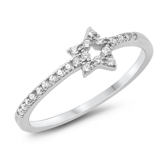 White Cubic Zirconia Studded Cutout Star Ring .925 Sterling Silver Band Jewelry Female Male Size 7