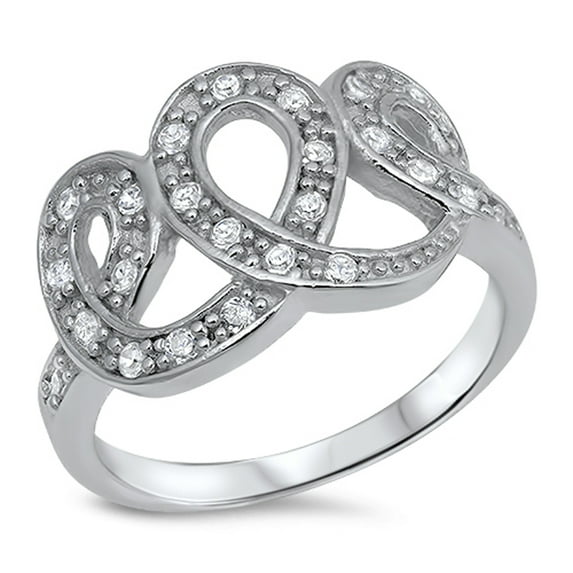 White Cubic Zirconia Swirl Criss Cross Knot Ring .925 Sterling Silver Band Jewelry Female Size 8