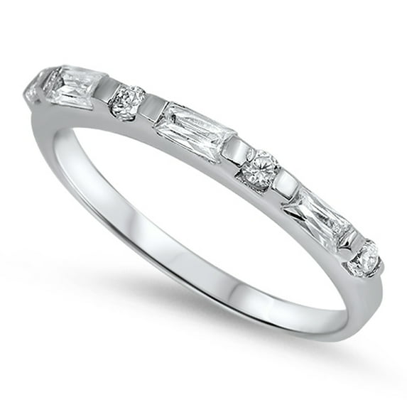 White Cubic Zirconia Thin Stackable Ring 925 Sterling Silver Band Jewelry Female Male Unisex Size 6