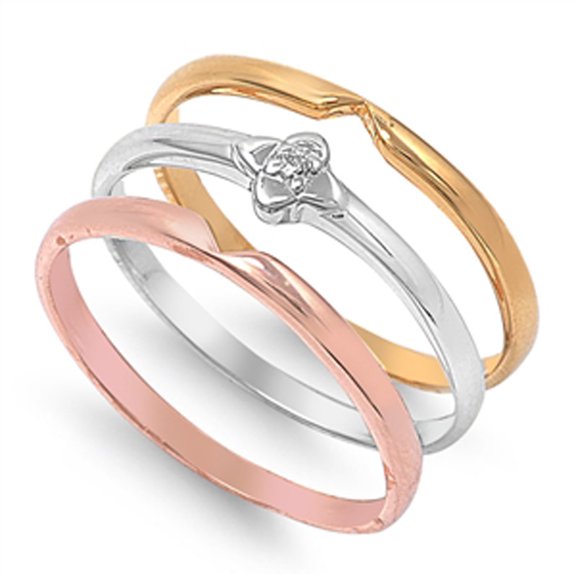 White Cubic Zirconia Three Tone Midi Ring Set 925 Sterling Silver Band Jewelry Female Male Size 8