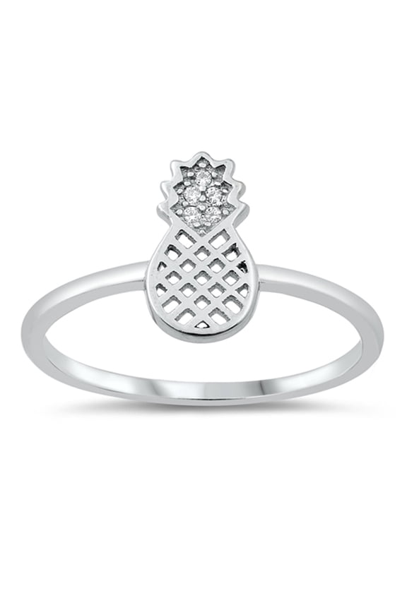 White Cubic Zirconia Trendy Pineapple Ring .925 Sterling Silver Band Jewelry Female Male Size 8
