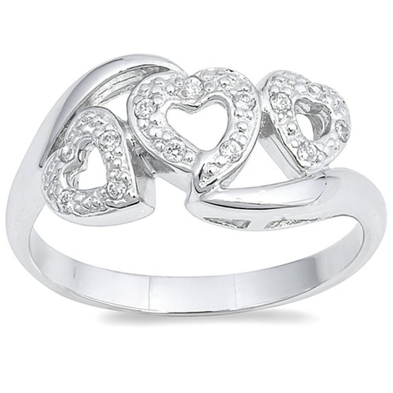 White Cubic Zirconia Triple Heart Halo Promise Ring .925 Sterling Silver Band Jewelry Female Size 8