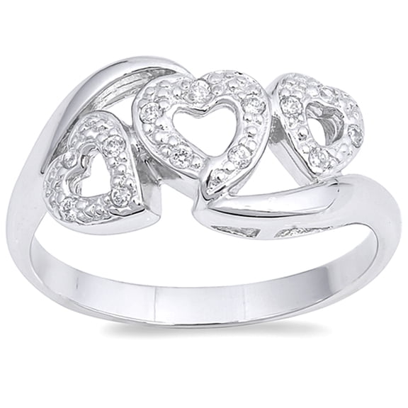 White Cubic Zirconia Triple Heart Halo Promise Ring .925 Sterling Silver Band Jewelry Female Size 9