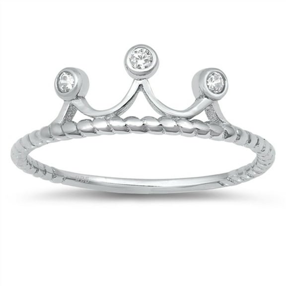 White Cubic Zirconia Twisted Rope Crown Ring .925 Sterling Silver Band Jewelry Female Male Size 9