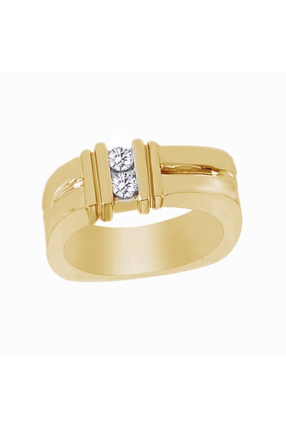 White Cubic Zirconia Two Stone Engagement Ring For Men's In 14k Yellow Gold Over Sterling Silver (0.33 Cttw)