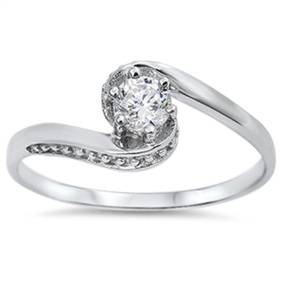 White Cubic Zirconia Vintage Swirl Solitaire Ring .925 Sterling Silver Band Jewelry Female Size 8