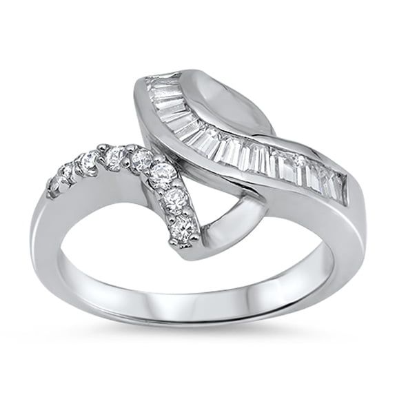 White Cubic Zirconia Wave Criss Cross Pave Ring .925 Sterling Silver Band Jewelry Female Male Size 7