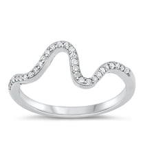 White Cubic Zirconia Wave Ring .925 Sterling Silver Abstract Band Jewelry Female Male Unisex Size 8
