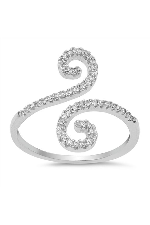 White Cubic Zirconia Wave Swirl Open Infinity Ring .925 Sterling Silver Band Jewelry Female Size 8