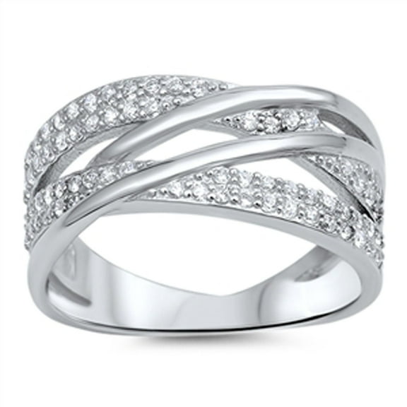White Cubic Zirconia Weave Women's Ring 925 Sterling Silver Band Jewelry Female Male Unisex Size 8
