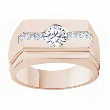 White Cubic Zirconia Wedding Halo Ring For Men's In 14k White Gold Over ...