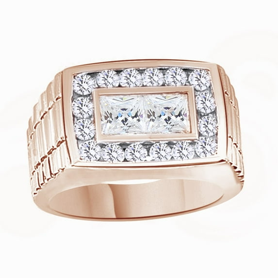 AFFY White Cubic Zirconia Wedding Band Ring For Men's In 14k Rose Gold Over Sterling Silver (2.22 Cttw)