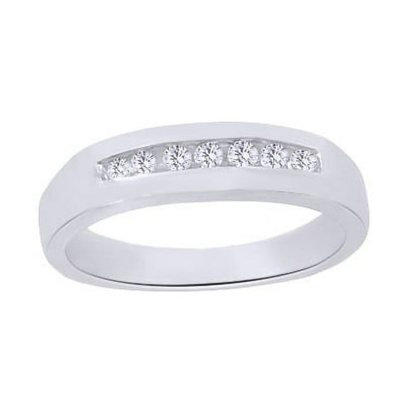 White Cubic Zirconia Wedding Band Ring For Men's In 14k White Gold Over Sterling Silver (0.2 Cttw)