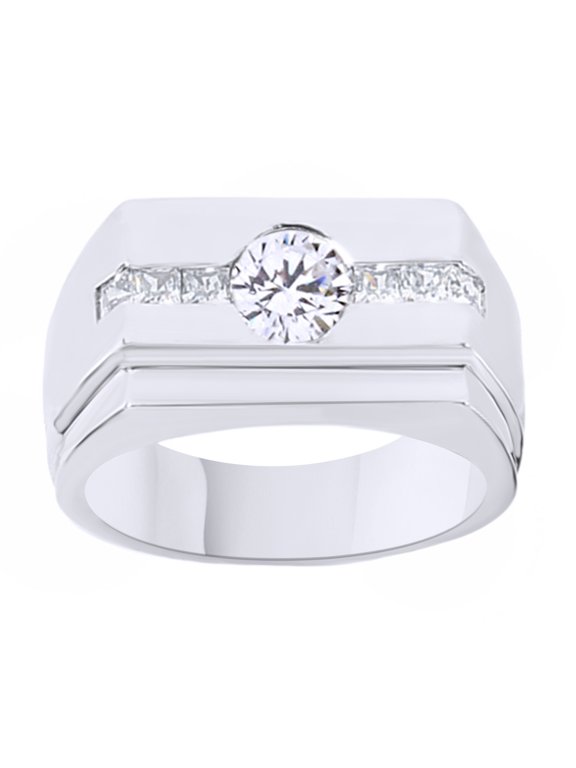 White Cubic Zirconia Wedding Band Ring For Men's In 14k White Gold Over Sterling Silver (1.27 Cttw)