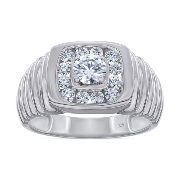 White Cubic Zirconia Wedding Band Ring For Men's In 14k White Gold Over Sterling Silver (1.34 Cttw)