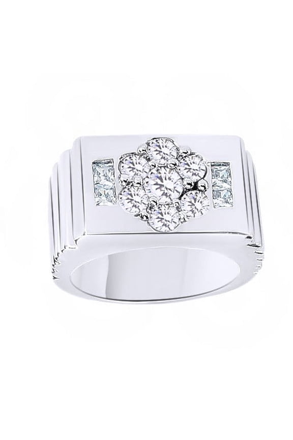 White Cubic Zirconia Wedding Band Ring For Men's In 14k White Gold Over Sterling Silver (1.42 Cttw)