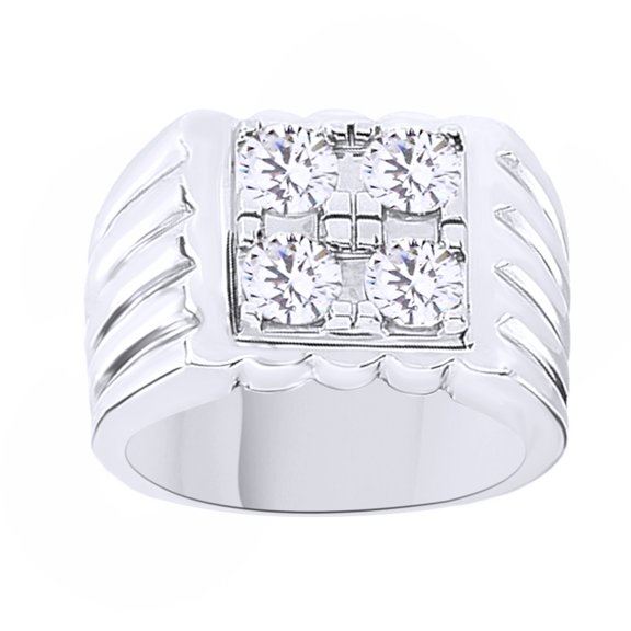 AFFY White Cubic Zirconia Wedding Band Ring For Men's In 14k White Gold Over Sterling Silver (1.6 Cttw) By