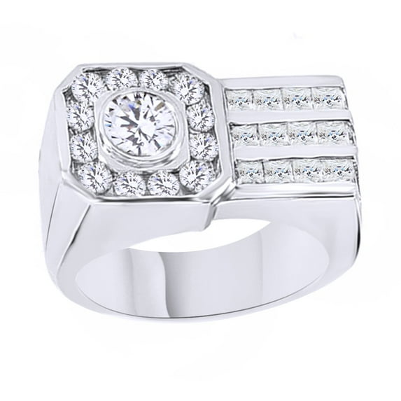 AFFY White Cubic Zirconia Wedding Band Ring For Men's In 14k White Gold Over Sterling Silver (3.06 Cttw)