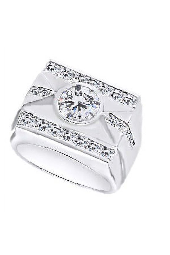 White Cubic Zirconia Wedding Band Ring For Men's In 14k White Gold Over Sterling Silver (3.88 Cttw)