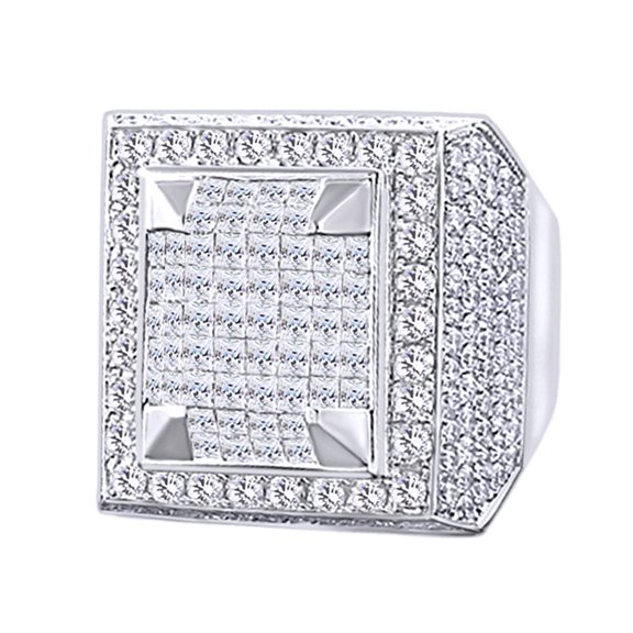 AFFY White Cubic Zirconia Wedding Band Ring For Men's In 14k White Gold Over Sterling Silver (8.2 Cttw) By