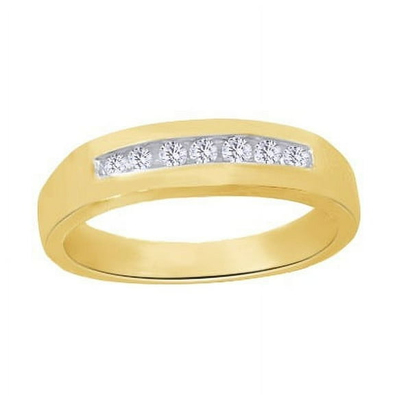 AFFY White Cubic Zirconia Wedding Band Ring For Men's In 14k Yellow Gold Over Sterling Silver (0.2 Cttw)