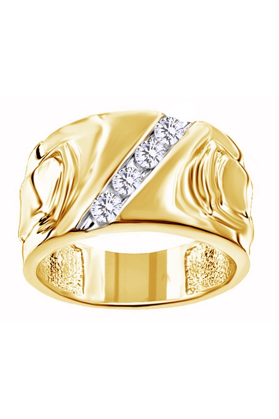 White Cubic Zirconia Wedding Band Ring For Men's In 14k Yellow Gold Over Sterling Silver (0.5 Cttw)