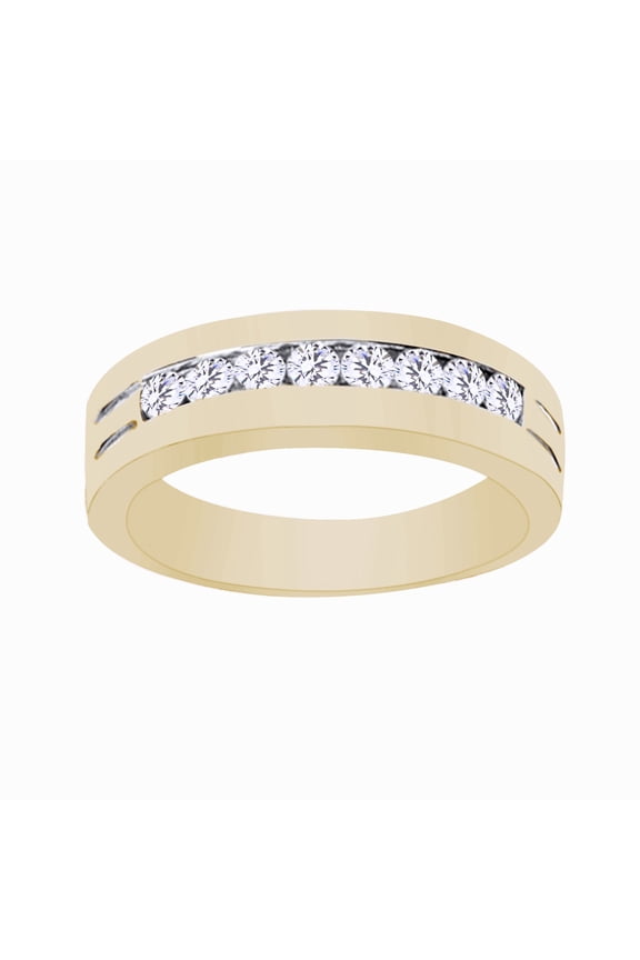 White Cubic Zirconia Wedding Band Ring For Men's In 14k Yellow Gold Over Sterling Silver (0.55 Cttw)