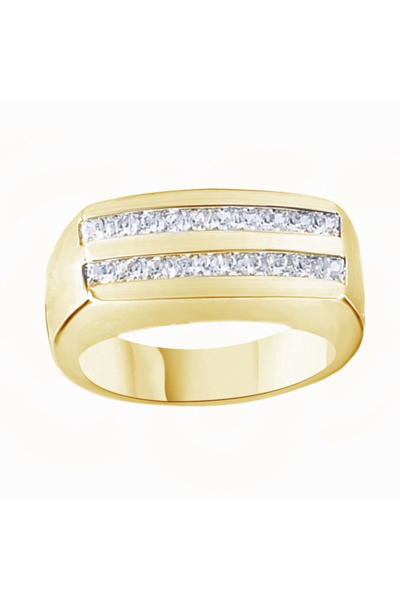 White Cubic Zirconia Wedding Band Ring For Men's In 14k Yellow Gold Over Sterling Silver (1 Cttw)