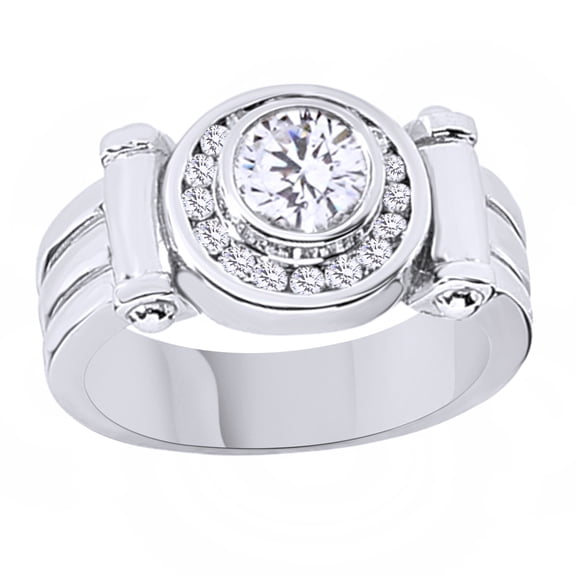 AFFY White Cubic Zirconia Wedding Halo Ring For Men's In 14k White Gold Over Sterling Silver (1.38 Cttw)