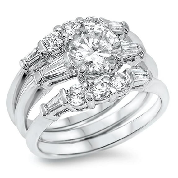 White Cubic Zirconia Wedding Ring Set .925 Sterling Silver Band Jewelry Female Male Unisex Size 8