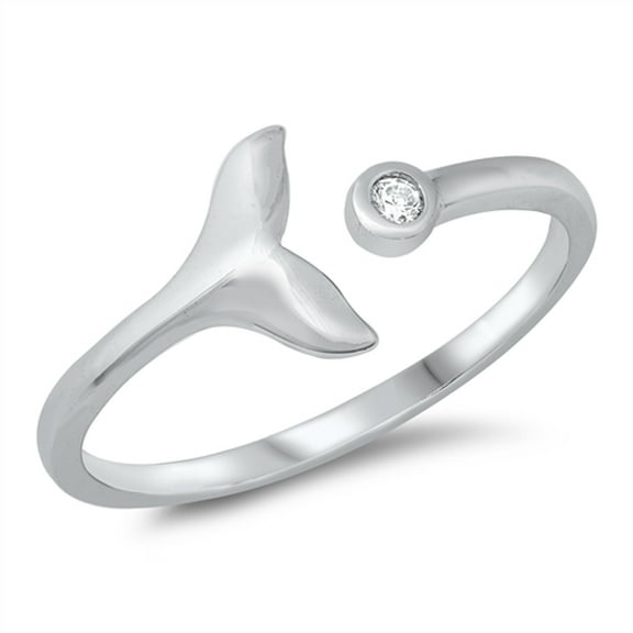 White Cubic Zirconia Whale Tail Animal Ring .925 Sterling Silver Band Jewelry Female Male Size 5