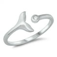 thumbnail image 1 of White Cubic Zirconia Whale Tail Animal Ring .925 Sterling Silver Band Jewelry Female Male Size 8, 1 of 4