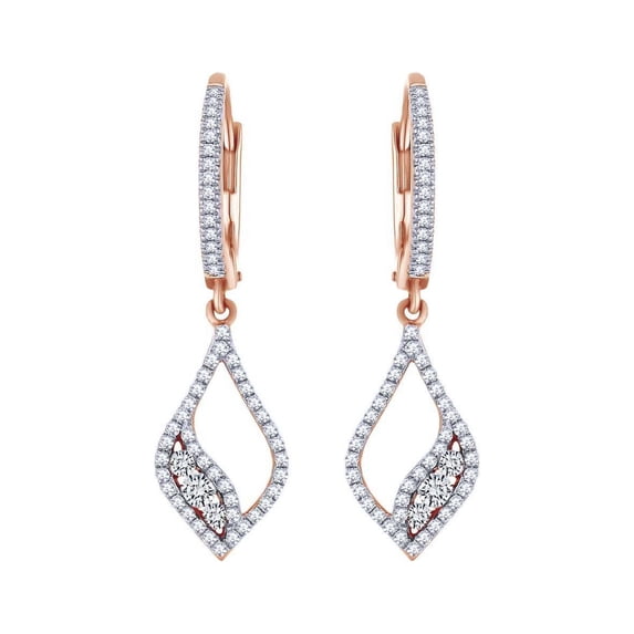 AFFY White Cubic Zirconia & White Natural Diamond Drop Dangle Earrings In 14K Rose Gold (0.60 Cttw)