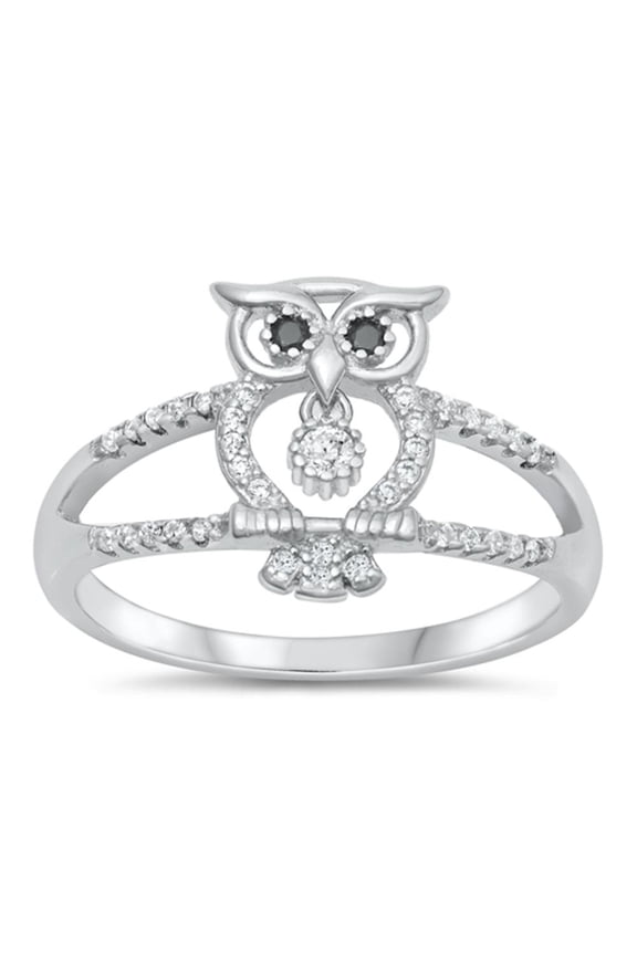 White Cubic Zirconia Wholesale Ring .925 Sterling Silver Owl Animal Band Jewelry Female Male Size 7