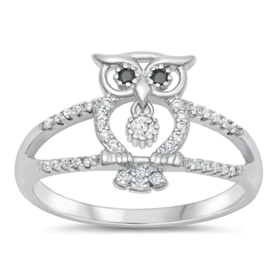 White Cubic Zirconia Wholesale Ring .925 Sterling Silver Owl Animal Band Jewelry Female Male Size 8