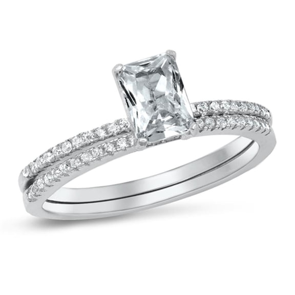 White Cubic Zirconia Wholesale Wedding Set Ring .925 Sterling Silver Band Jewelry Female Male Size 9