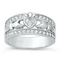 thumbnail image 1 of White Cubic Zirconia Wide Traditional Claddagh Ring .925 Sterling Silver Band Jewelry Female Size 5, 1 of 4