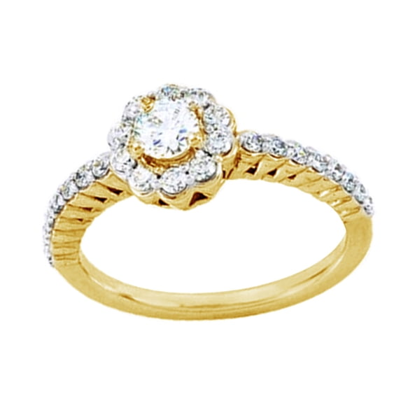 AFFY White Cubic Zirconia With Natural Diamond Engagement Ring In 14K Solid Yellow Gold