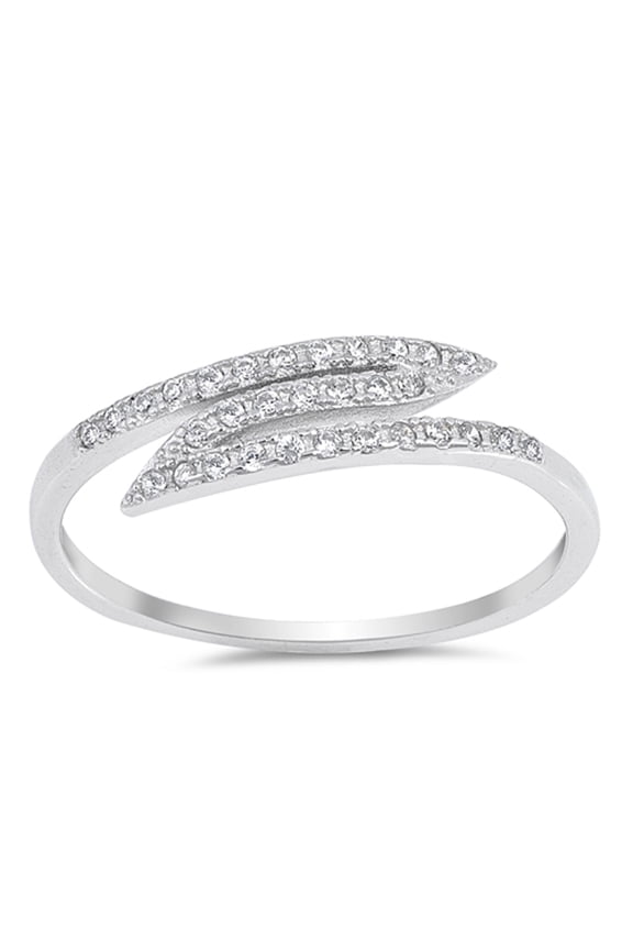White Cubic Zirconia Zig Zag Wave Pulse Wedding Ring 925 Sterling Silver Band Jewelry Female Size 7