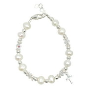 CRYSTAL DREAM White Cultured Fresh Water Pearls & Sterling Silver Cross Bracelet