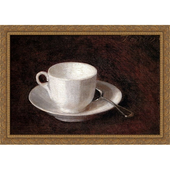 White Cup And Saucer 40x28 Large Gold Ornate Wood Framed Canvas Art by Ignace Henri Jean Theodore Fantin Latour