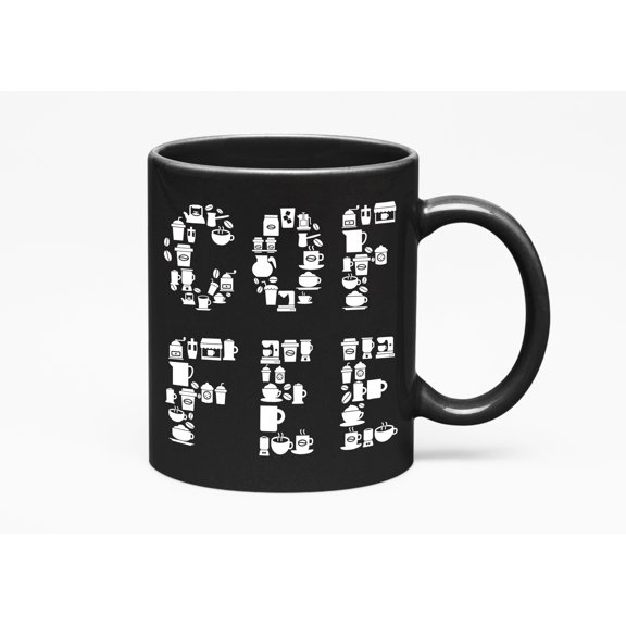 White Cup feat. Cafe Shop Supplies or Equipment, Black 11oz Ceramic Mug