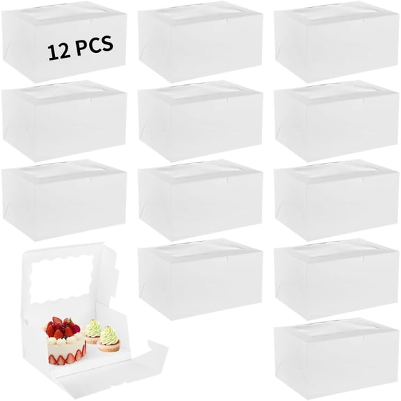 White Cupcake Boxes 12 Pcs Bento Cake With Cupcakes Mini Cakes And Egg Tarts Includes Clear Window Ideal For Gifts Bakery